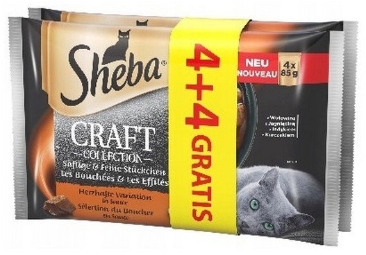 Zdjęcie Sheba Czteropak saszetek Craft Collection w sosie smaki mięsne 1+1 GRATIS! 4 x 85g+4 x 85g