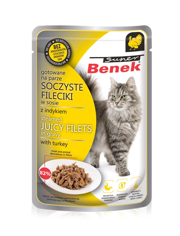 Zdjęcie Certech Saszetka dla kota Juicy Filets Super Benek Soczyste Fileciki filety w sosie z indykiem 85g