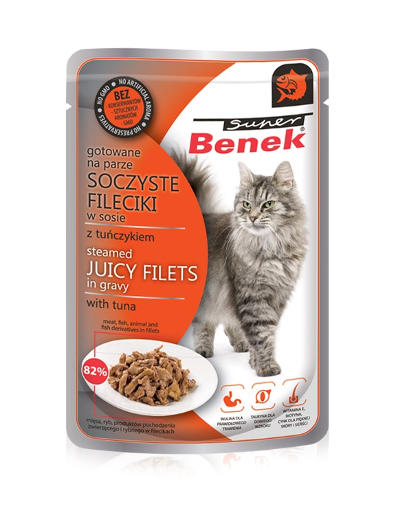 Zdjęcie Certech Saszetka dla kota Juicy Filets Super Benek Soczyste Fileciki filety w sosie z tuńczykiem 85g