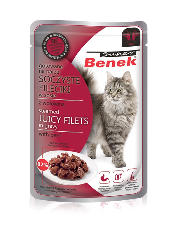 Certech Saszetka dla kota Juicy Filets Super Benek Soczyste Fileciki filety w sosie z wołowiną 85g