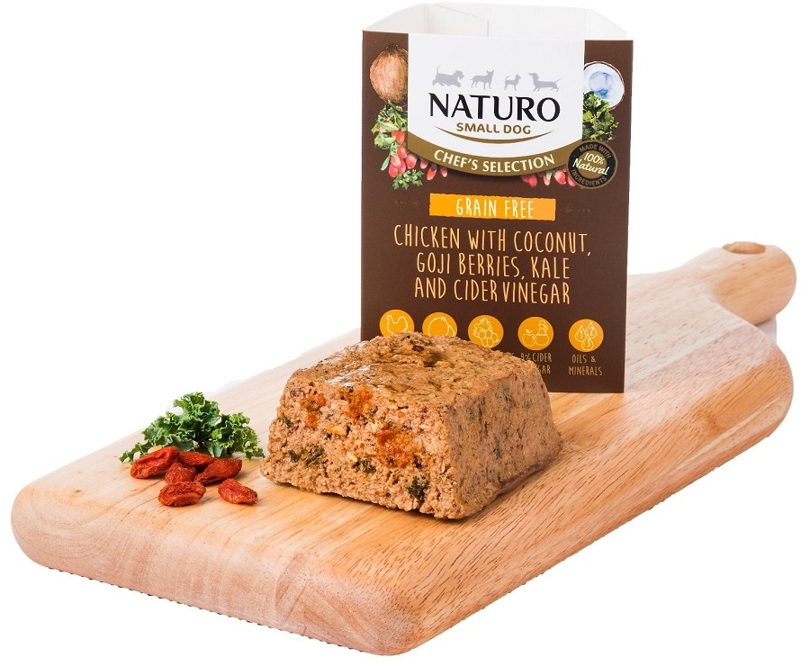 Zdjęcie Naturo Adult Dog Chef's Selection tacka dla psa Grain Free kurczak z kokosem, jagodami goi i jarmużem 150g