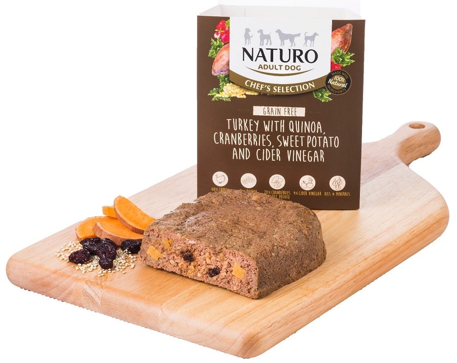 Zdjęcie Naturo Adult Dog Chef's Selection tacka dla psa Grain Free indyk z komosą ryżową, żurawiną i batatami 400g