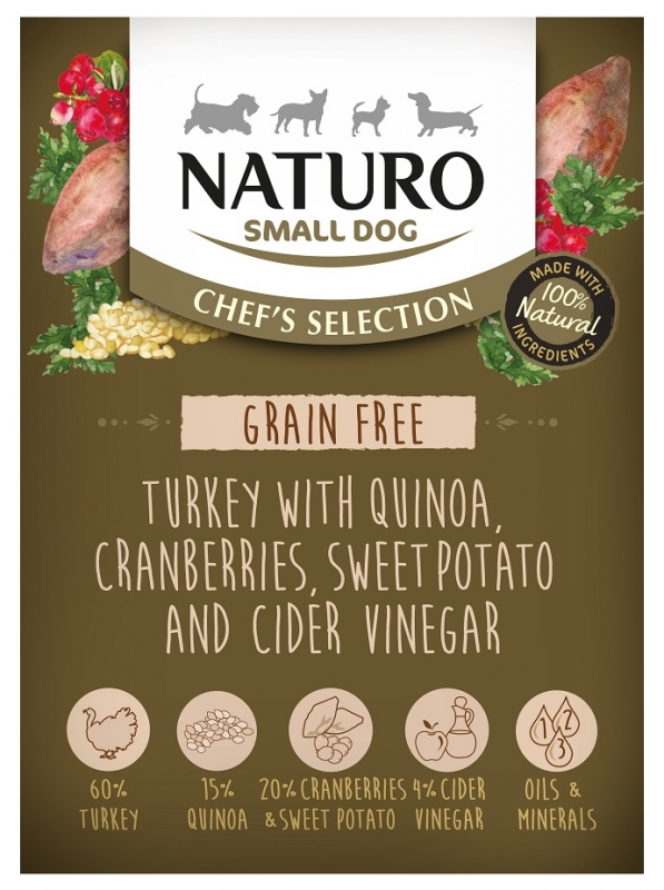Zdjęcie Naturo Adult Dog Chef's Selection tacka dla psa Grain Free indyk z komosą ryżową, żurawiną i batatami 150g