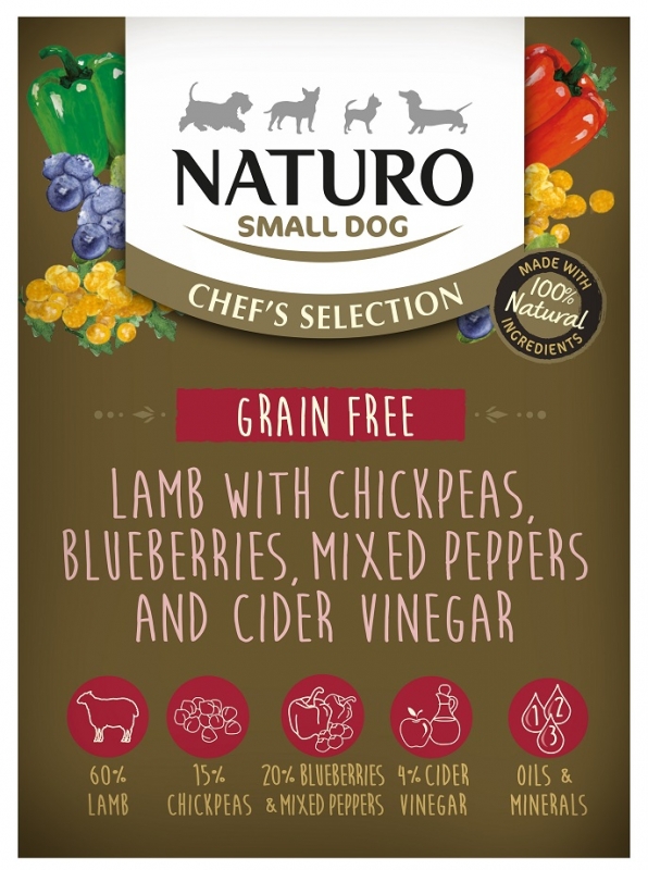Zdjęcie Naturo Adult Dog Chef's Selection tacka dla psa Grain Free jagnięcina z ciecierzycą, paprykami i jagodami 150g