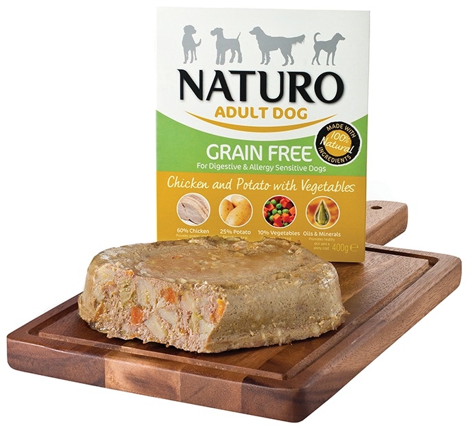 Zdjęcie Naturo Adult Dog tacka dla psa Grain Free  kurczak z ziemniakami i warzywami 400g