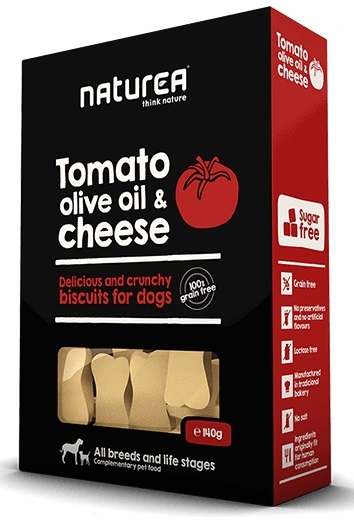 Naturea Biszkopty dla psa Tomato, Olive Oil & Cheese o smaku pomidorów z oliwą z oliwek i serem 140g
