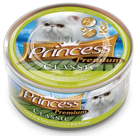 Zdjęcie Princess Premium Cat Classic puszka  kurczak, tuńczyk i papryka 170g