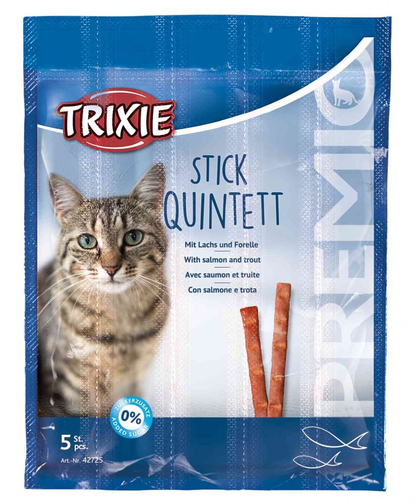 Zdjęcie Trixie Premio Stick Quintett kabanosy dla kota z tauryną z łososiem i pstrągiem 5 szt.