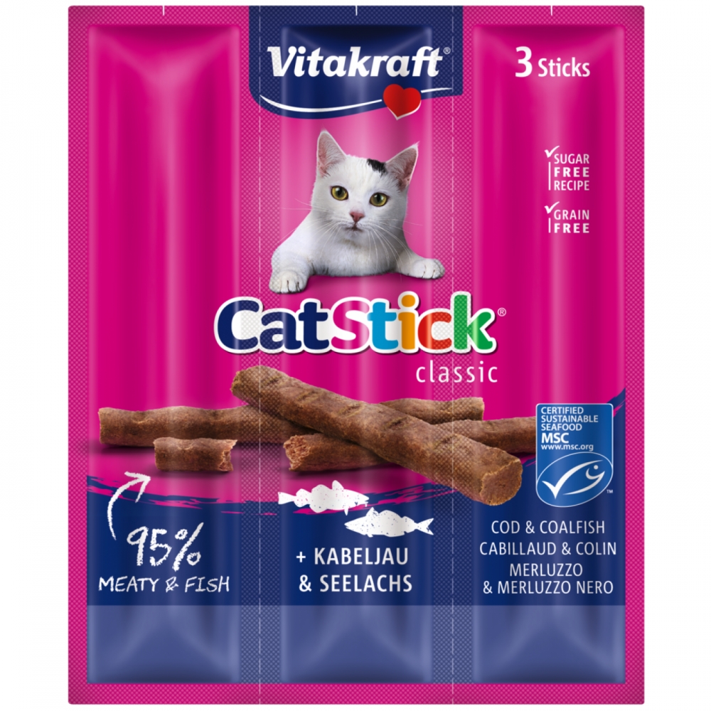 Vitakraft Cat Stick kabanoski dla kota z dorszem i czarniakiem 3 szt.