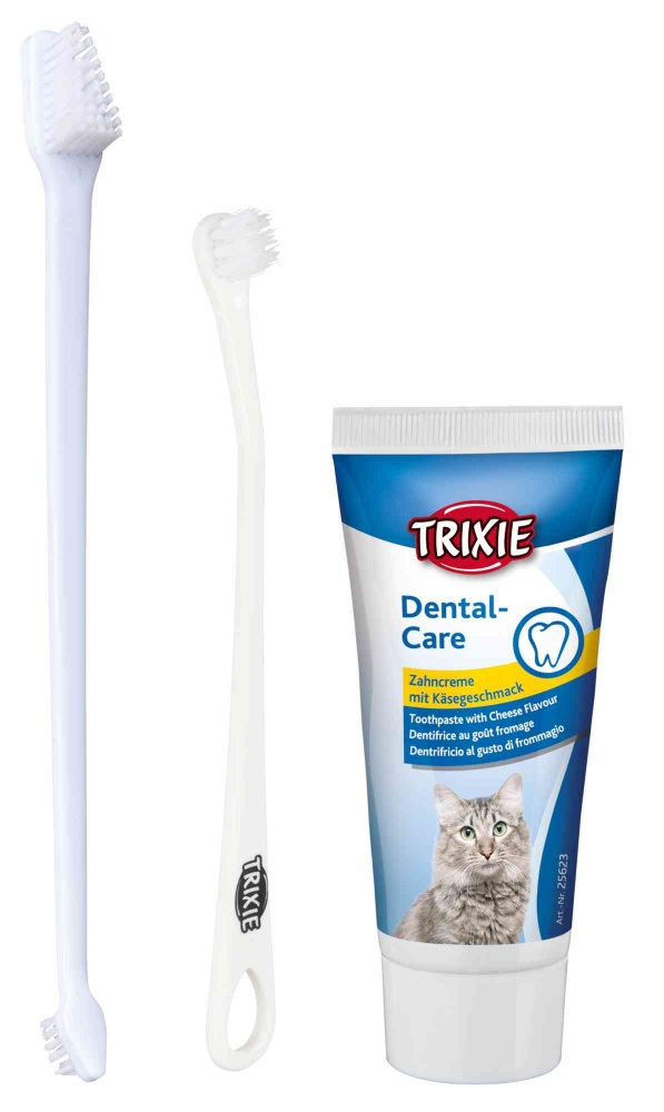 Trixie Zestaw do pielęgnacji zębów dla kota pasta o smaku serowym + szczoteczki