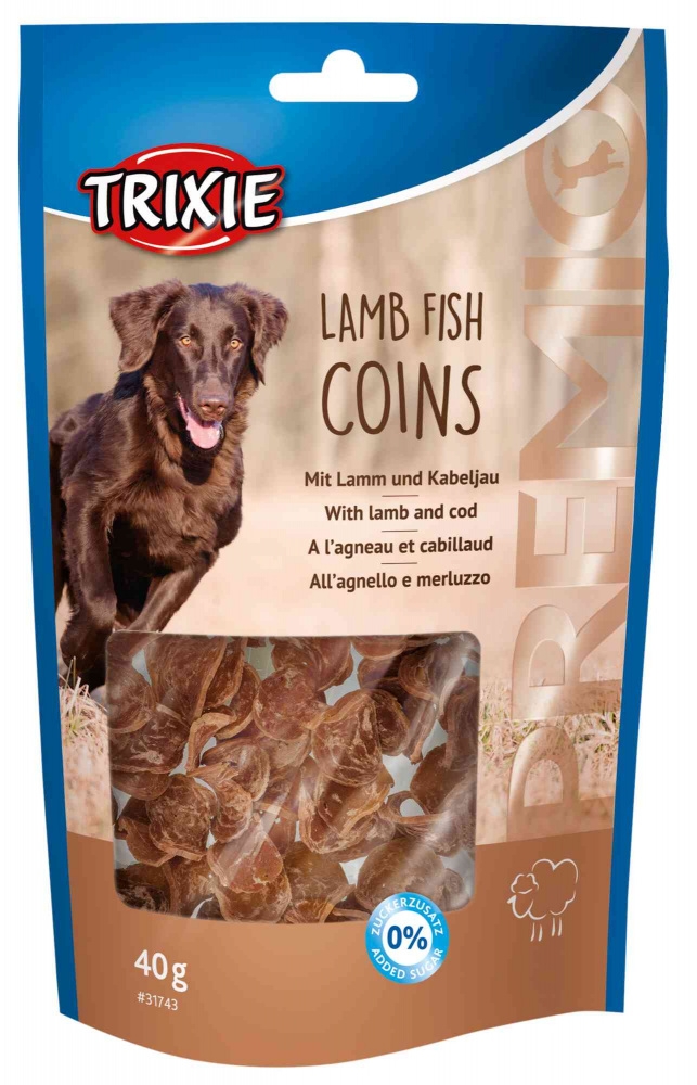 Zdjęcie Trixie Premio Lamb Fish Coins przysmak dla psa talarki z jagnięciną i dorszem 40g