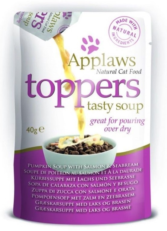 Zdjęcie Applaws Natural Cat Toppers polewka do suchej karmy  zupa dyniowa z łososiem i doradą 3x40ml