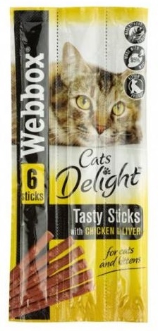 Zdjęcie Webbox Tasty Sticks kabanosy dla kota z kurczakiem i wątróbką 6 szt.