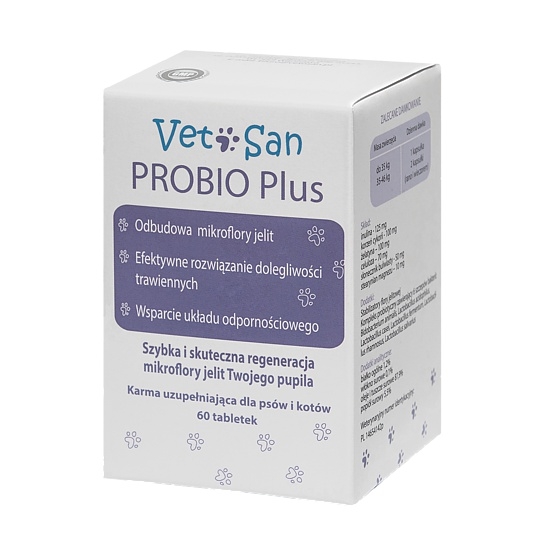 Vetosan Probio plus dla psów i kotów preparat wspomagający mikroflorę jelit 60 szt.