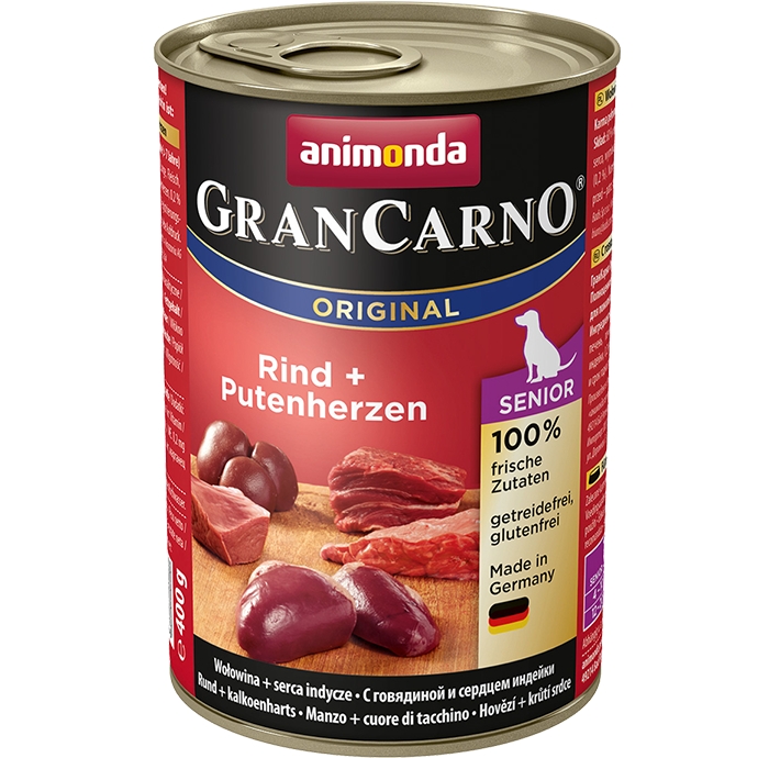 Animonda Grancarno Senior wołowina + serca indyka 400g
