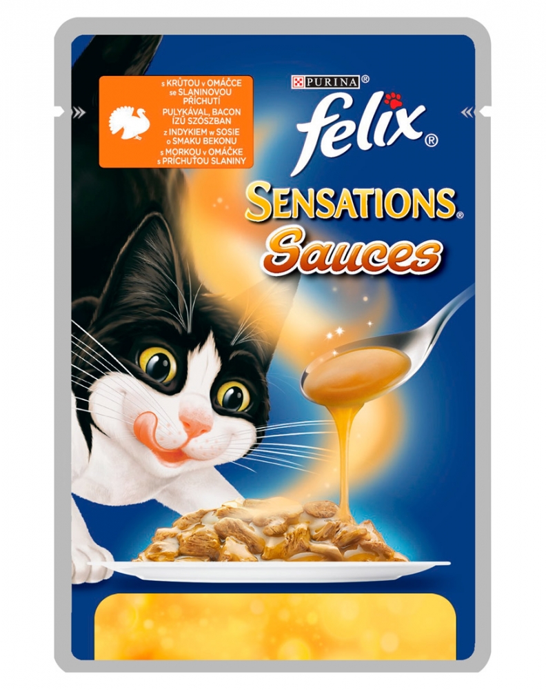Zdjęcie Felix Saszetka Sensations Sauces dla kotów  z indykiem w sosie o smaku bekonu 85g