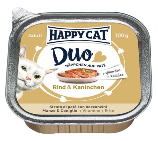 Zdjęcie Happy Cat Duo kawałki w pasztecie z galaretką tacka dla kota z wołowiną i królikiem 100g