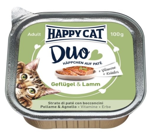 Zdjęcie Happy Cat Duo kawałki w pasztecie z galaretką tacka dla kota z drobiem i jagnięciną 100g