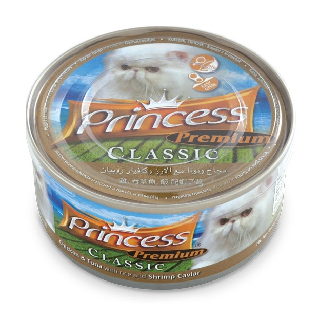 Zdjęcie Princess Premium Cat Classic puszka  kurczak, tuńczyk i kawior z krewetek 170g