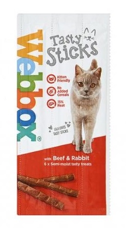 Zdjęcie Webbox Tasty Sticks kabanosy dla kota z wołowiną i królikiem 6 szt.