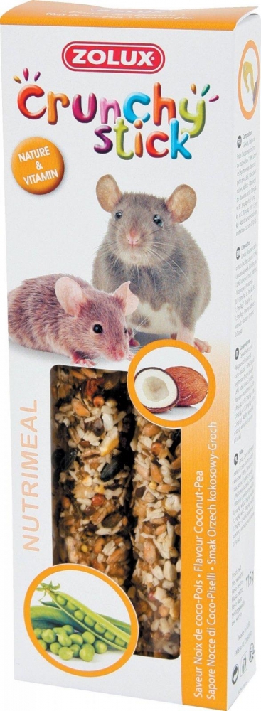 Zdjęcie Zolux Crunchy Stick kolby dla szczurów i myszek  orzech kokosowy / zielony groszek 2 szt.