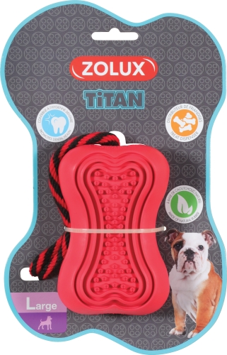 Zdjęcie Zolux Zabawka kość kauczukowa ze sznurem Titan  large, czerwona 
