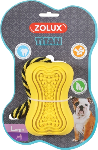 Zdjęcie Zolux Zabawka kość kauczukowa ze sznurem Titan  large, żółta 