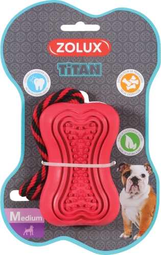 Zdjęcie Zolux Zabawka kość kauczukowa ze sznurem Titan  medium, czerwona 