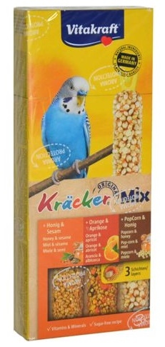 Vitakraft 3 x Kracker kolby dla papużki (miód, pomarańcza, popcorn) 80g