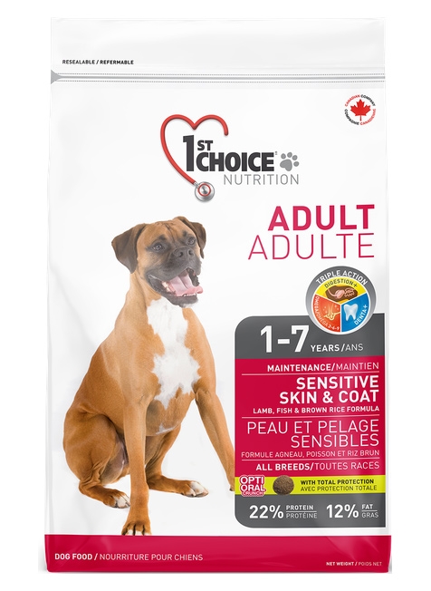 Zdjęcie 1st Choice Dog Adult Sensitive Skin & Coat All Breeds  jagnięcina, ryby, brązowy ryż 2.72kg