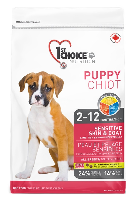 Zdjęcie 1st Choice Dog Puppy Sensitive Skin & Coat All Breeds  jagnięcina, ryby, brązowy ryż 14kg