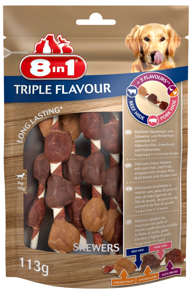 Zdjęcie 8in1 Triple Flavour Skewers szaszłyki dla psów kurczak i kaczka 6 szt.