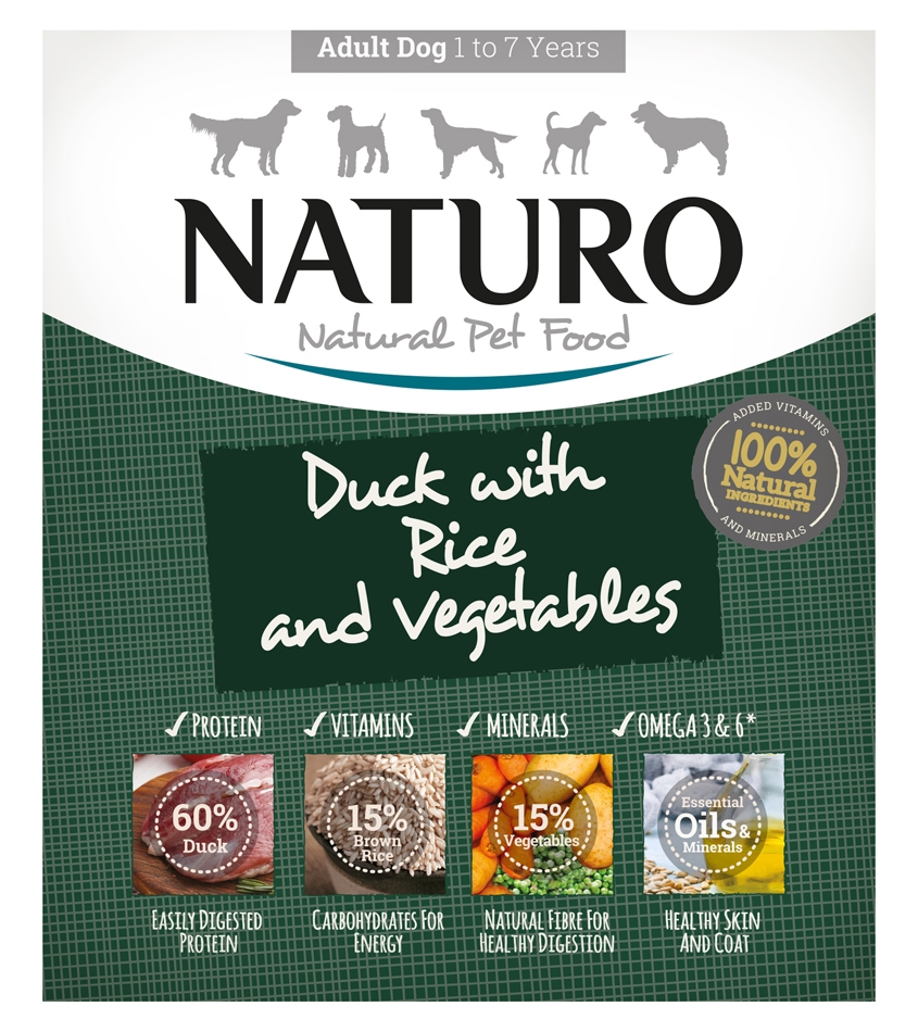 Zdjęcie Naturo Adult Dog tacka dla psa  kaczka z ryżem i warzywami 400g