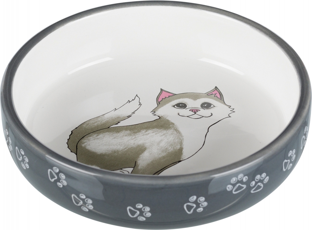 Zdjęcie Trixie Miska ceramiczna dla kota szeroka  szaro-biała 0.3 l; śr. 15 cm