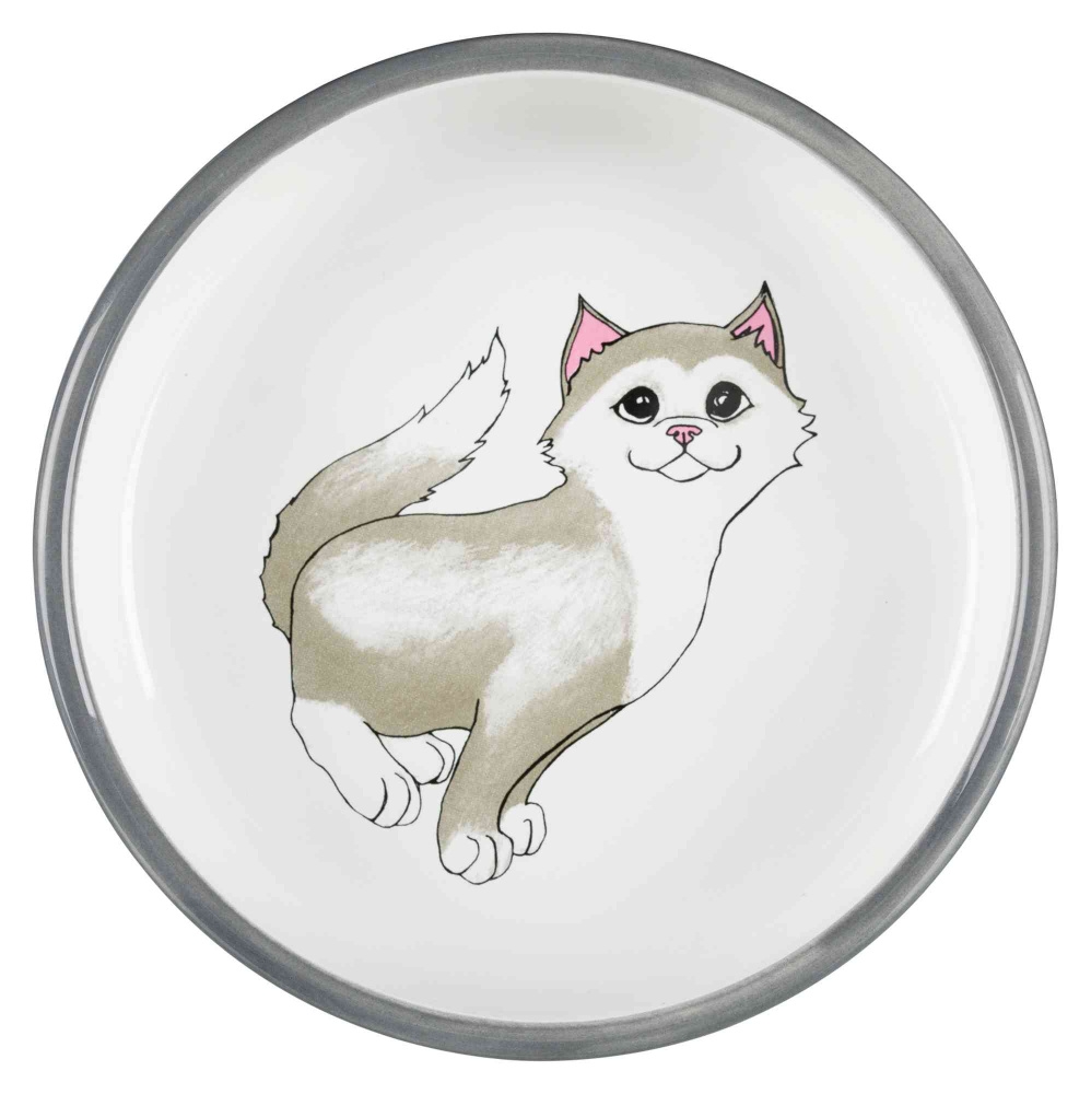 Zdjęcie Trixie Miska ceramiczna dla kota szeroka  szaro-biała 0.3 l; śr. 15 cm