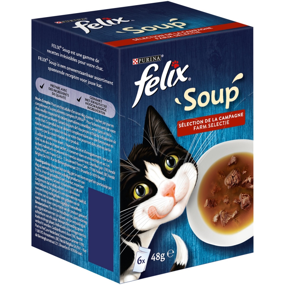 Felix Soup zestaw zupek dla kota Farm Selection (wołowina, kurczak, jagnięcina) 6 x 48g