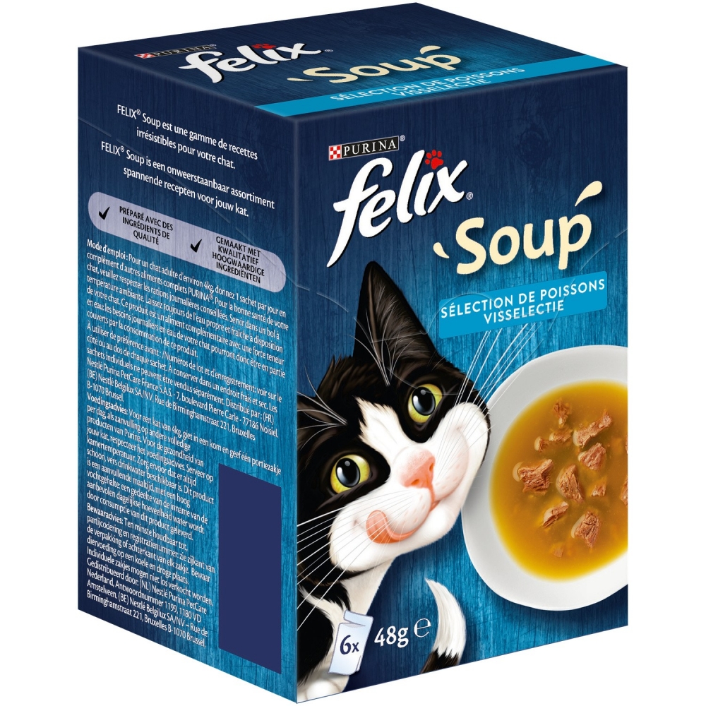 Felix Soup zestaw zupek dla kota Fish Selection (dorsz, tuńczyk, flądra) 6 x 48g