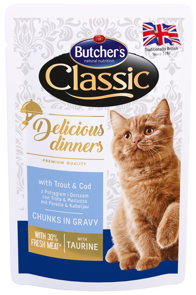 Butcher’s Classic Delicious Dinner saszetka dla kota  z pstrągiem i dorszem 85g