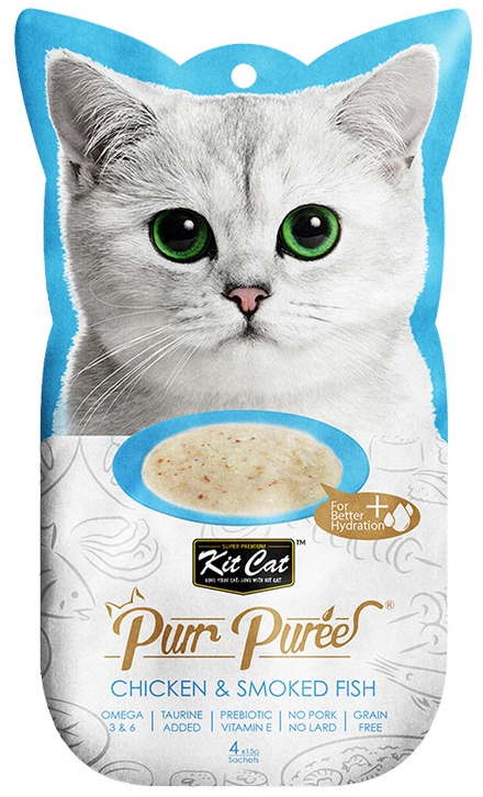 Kit Cat PurrPuree przysmaki dla kotów Kurczak & Wędzona Ryba 4x15g