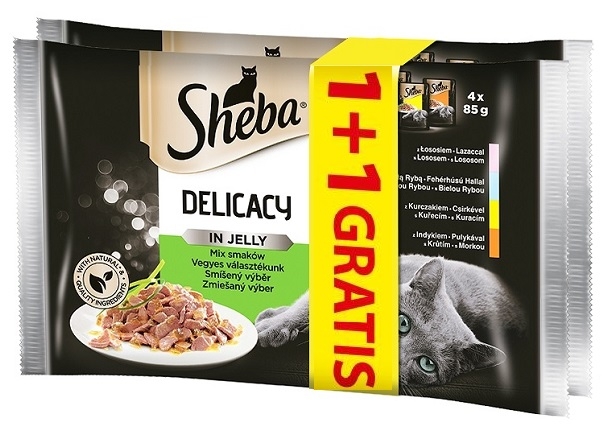 Zdjęcie Sheba Czteropak saszetek Delicacy in Jelly w galaretce mix smaków 1+1 GRATIS! 4 x 85g+4 x 85g