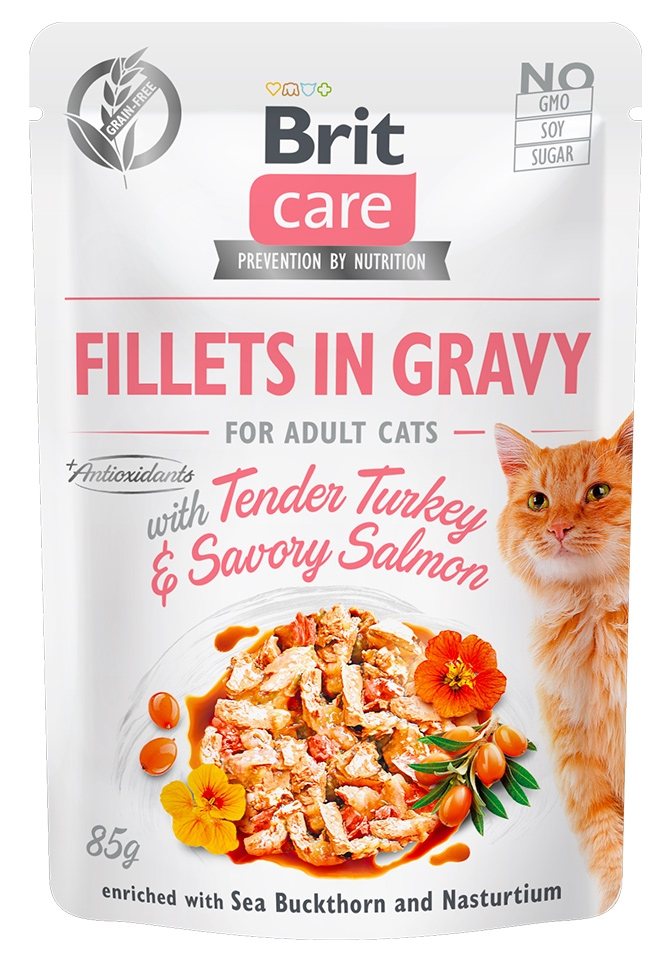 Zdjęcie Brit Care Cat Fillets in Gravy saszetka dla kota  tender turkey & savory salmon 85g