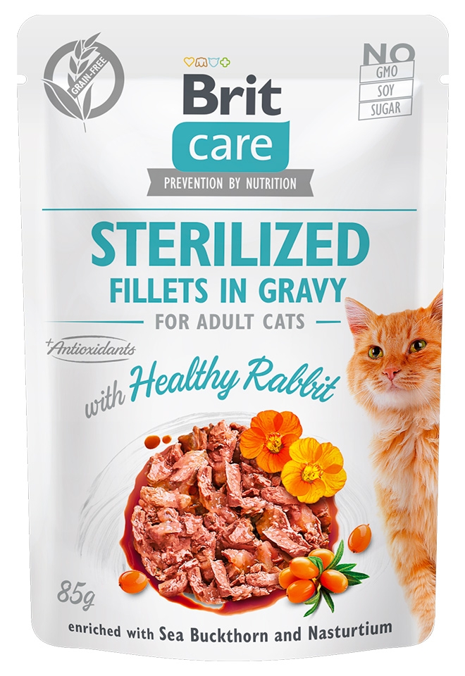 Zdjęcie Brit Care Cat Sterilised Fillets in Gravy saszetka dla kotów sterylizowanych healthy rabbit 85g