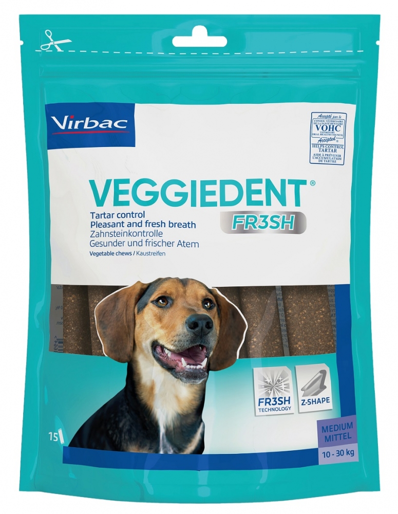 Virbac Veggiedent Fr3esh gryzaki do pielęgnacji jamy ustnej rozmiar M dla psów 10-30kg 15 szt.