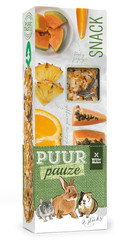 Witte Molen Puur Pauze Snack Exotic Fruit Orange/ Papaya / Pineapple kolby dla gryzoni z pomarańczą i papają 2 szt.