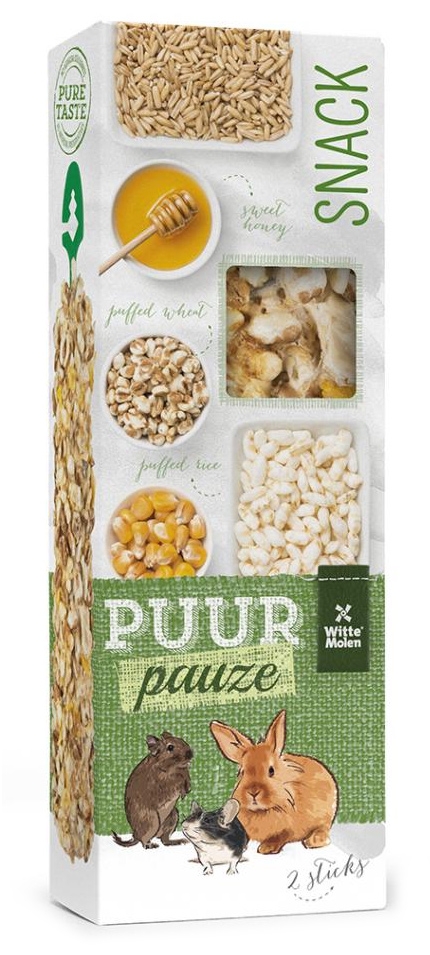Zdjęcie Witte Molen Puur Pauze Snack Puffed Wheats Rice / Wheat / Maize / Honey kolby dla gryzoni z dmuchanym ryżem i miodem 2 szt.