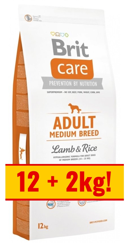 Zdjęcie Brit Care New Adult Medium Breeds  lamb & rice 12+2kg GRATIS