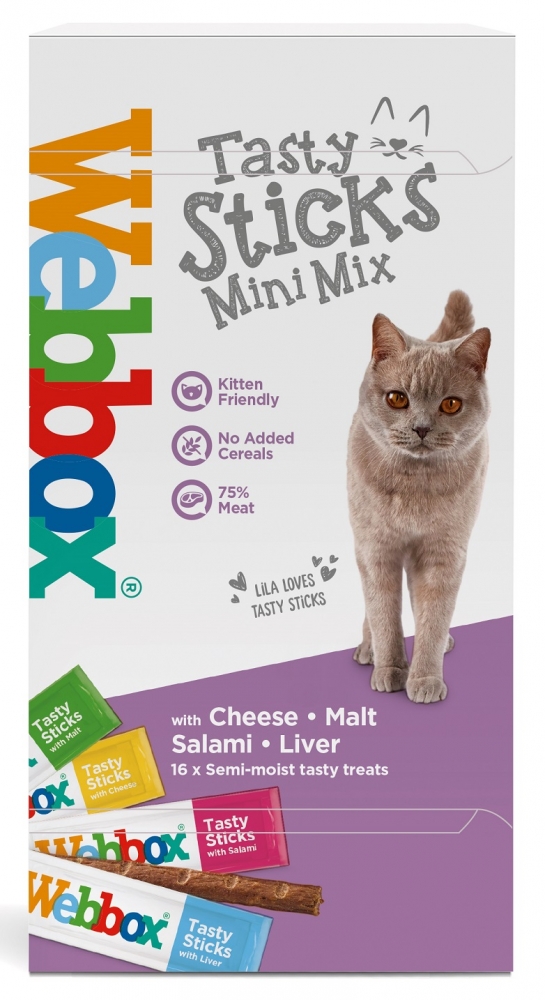Zdjęcie Webbox Cat's Delight Tasty Sticks Mini Mix kabanosy dla kota mix czterech smaków 16 szt.