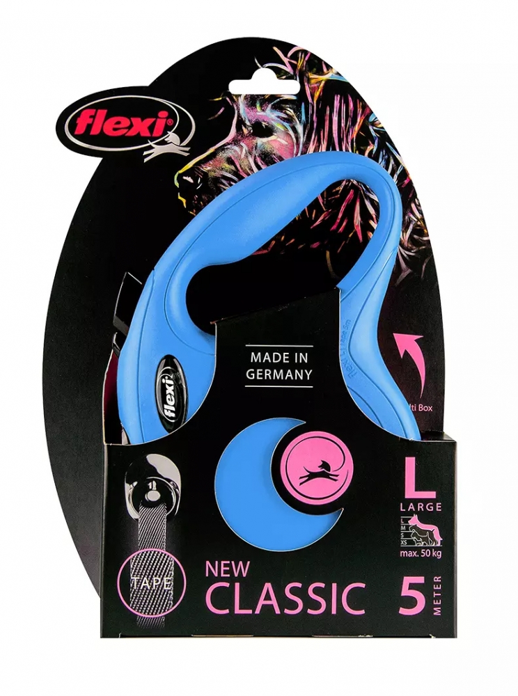 Zdjęcie Flexi New Classic Tape L smycz automatyczna (do 50kg) niebieska taśma 5m