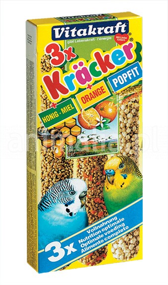 Zdjęcie Vitakraft 3 x Kracker  kolby dla papużki (miód, pomarańcza, popcorn) 80g