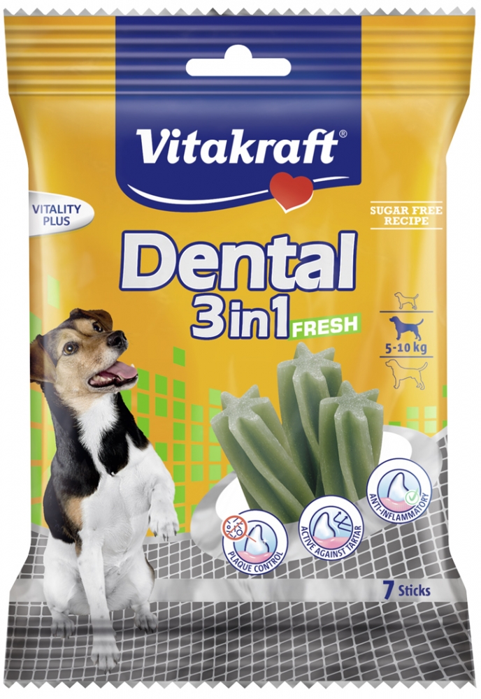Zdjęcie Vitakraft Dental 3in1 przysmak do pielegnacji zębów  dla małych i średnich ras 5-10kg 7 szt.